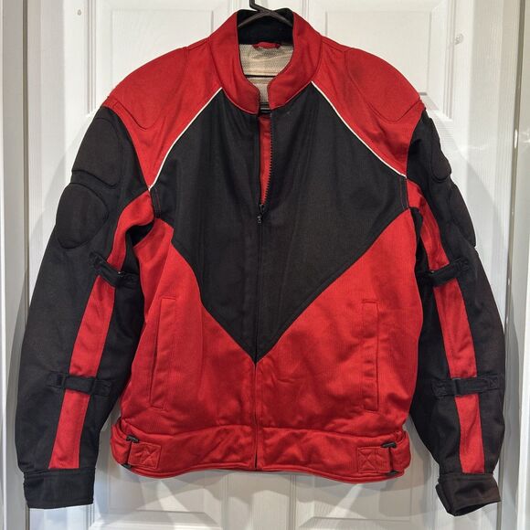 Vintage Hein Gericke Red Black Nylon Motorcycle Jacket Padded Full Zip Biker L - Picture 1 of 16